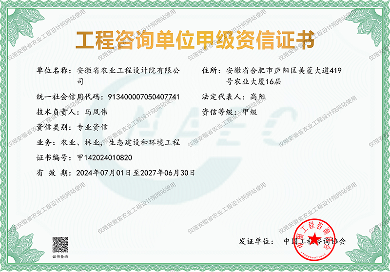 工程咨詢單位甲級資信證書